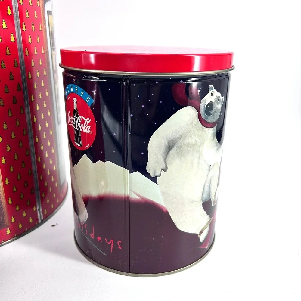 Vintage Coca-Cola Christmas Tins Set Santa Claus Polar Bear Holiday Decor 5pc